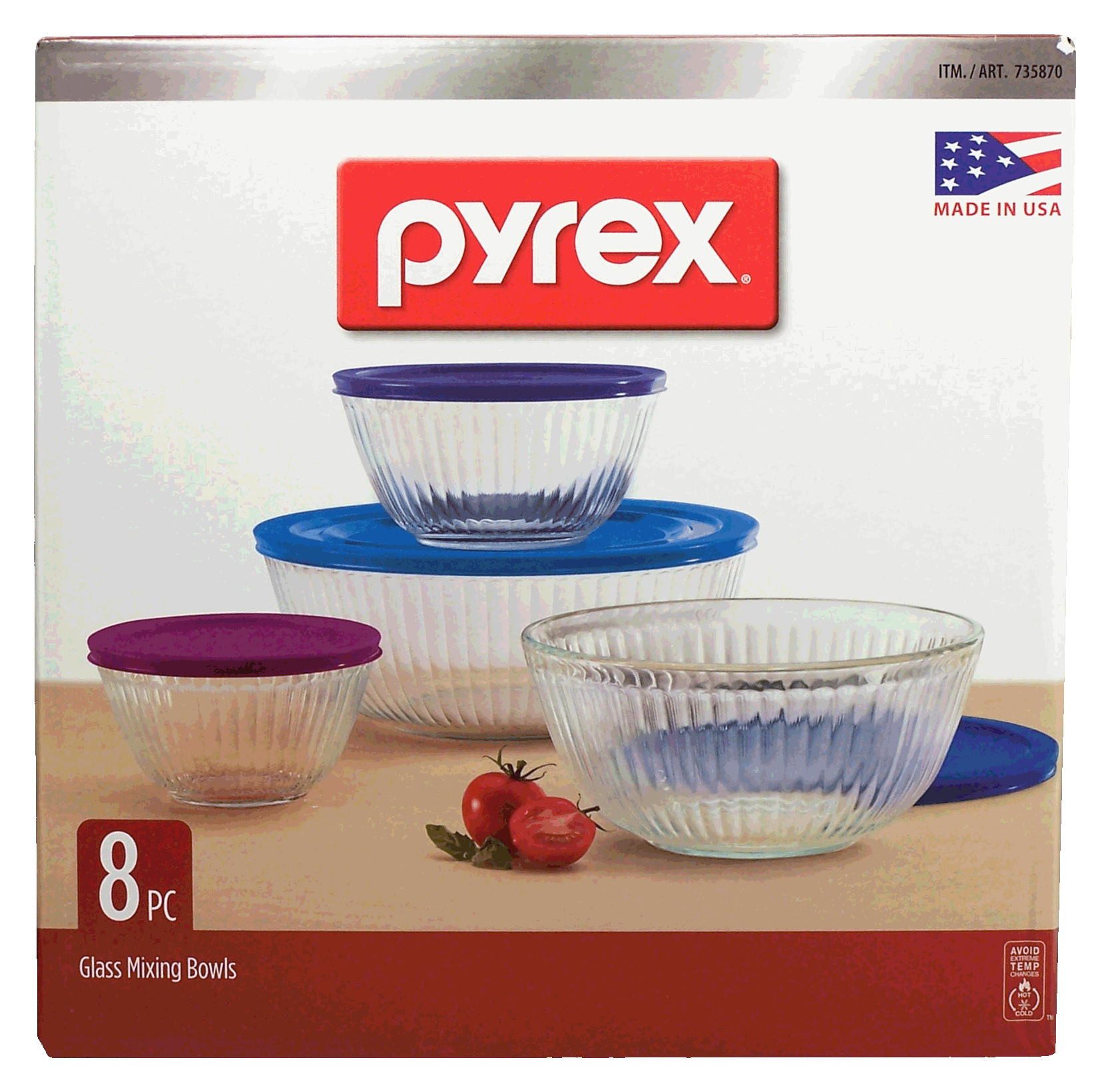 Pyrex  glass mixing bowls with lids, 4-sizes Full-Size Picture